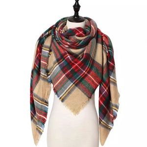 Cream Red Soft Plaid Scarf -NEW